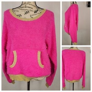 Juicy Couture Sz L Sweater Pullover Hot Barbie Pink Gold Long Sleeve